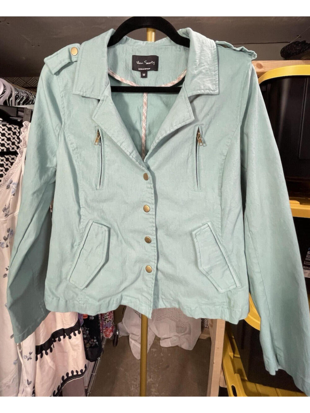 Eden Society Women's Jacket Medium M Aqua Asymmetrical Zipper Stretch Moto EUC